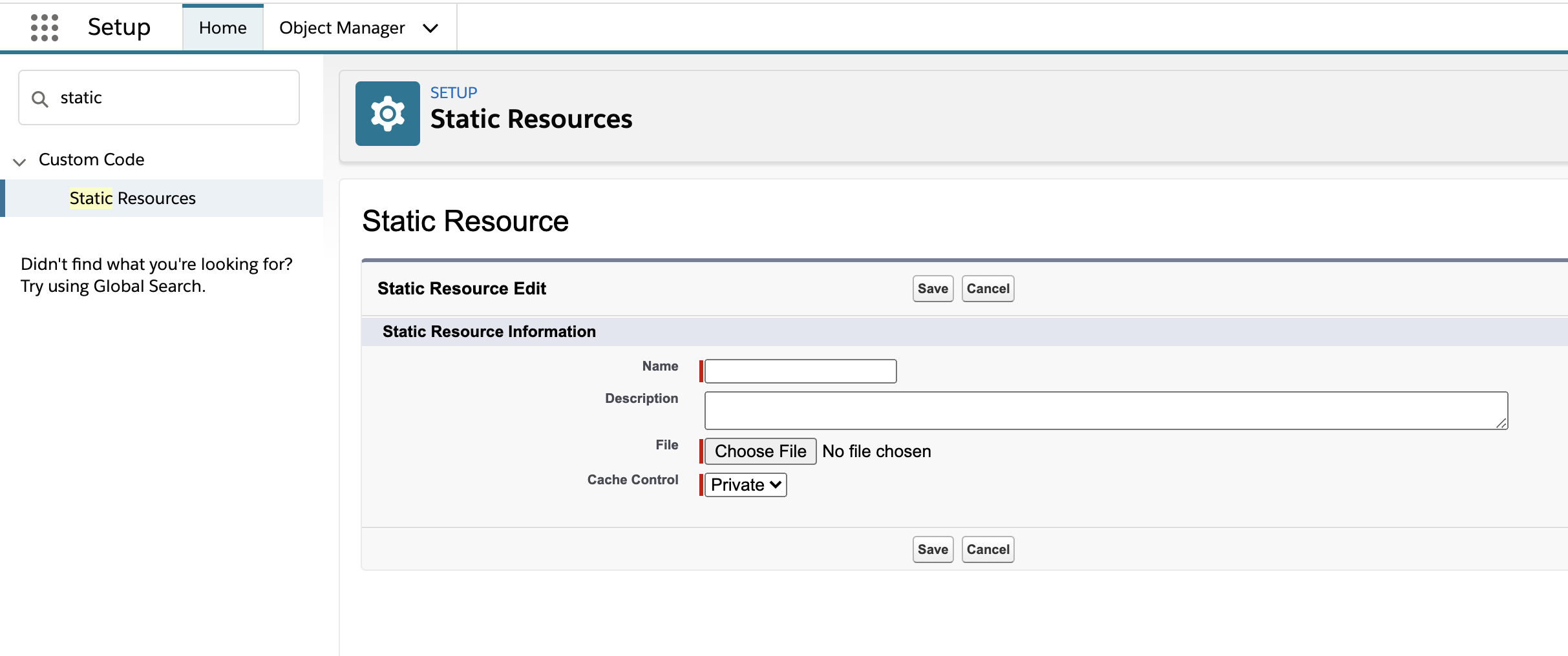 Static Resources Form Within Salesforce Setup